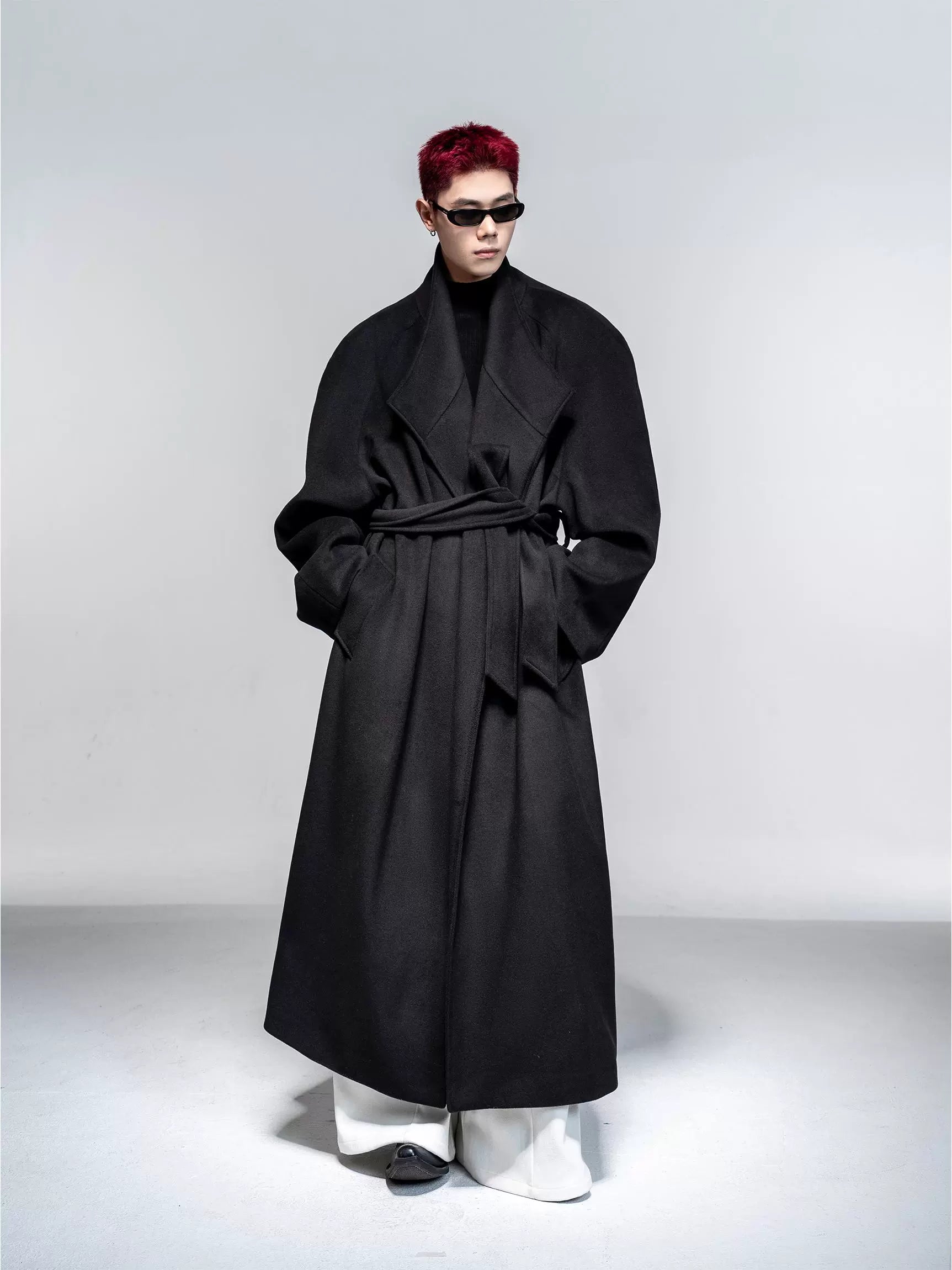 Original scarf with wool long woolen coat men's retro heavy woolen coat