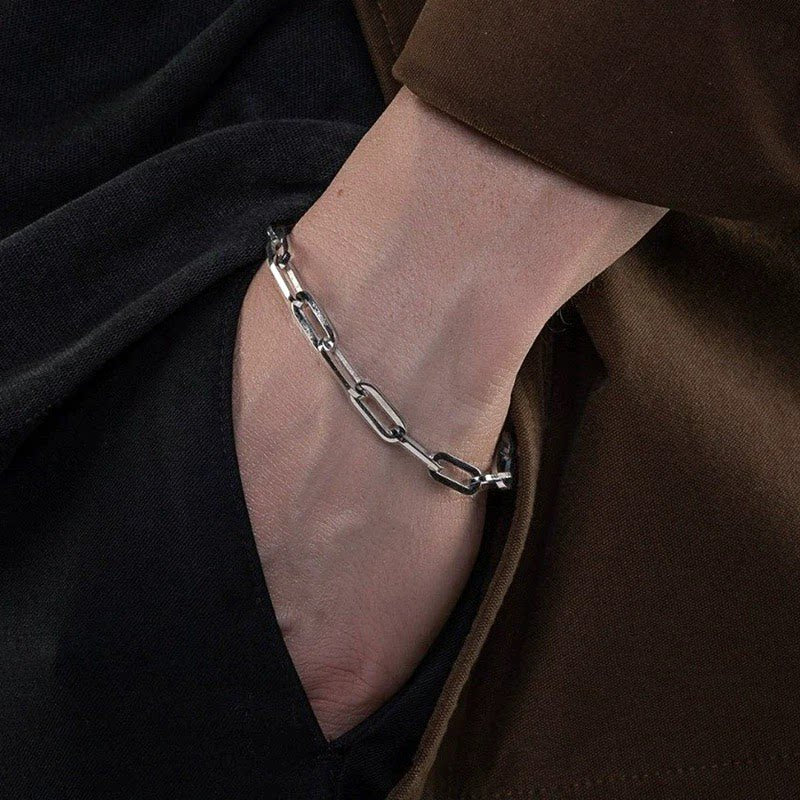 Titanium steel non-fading square link chain bracelet - men's hip hop style, versatile and minimalist jewelry WY8005