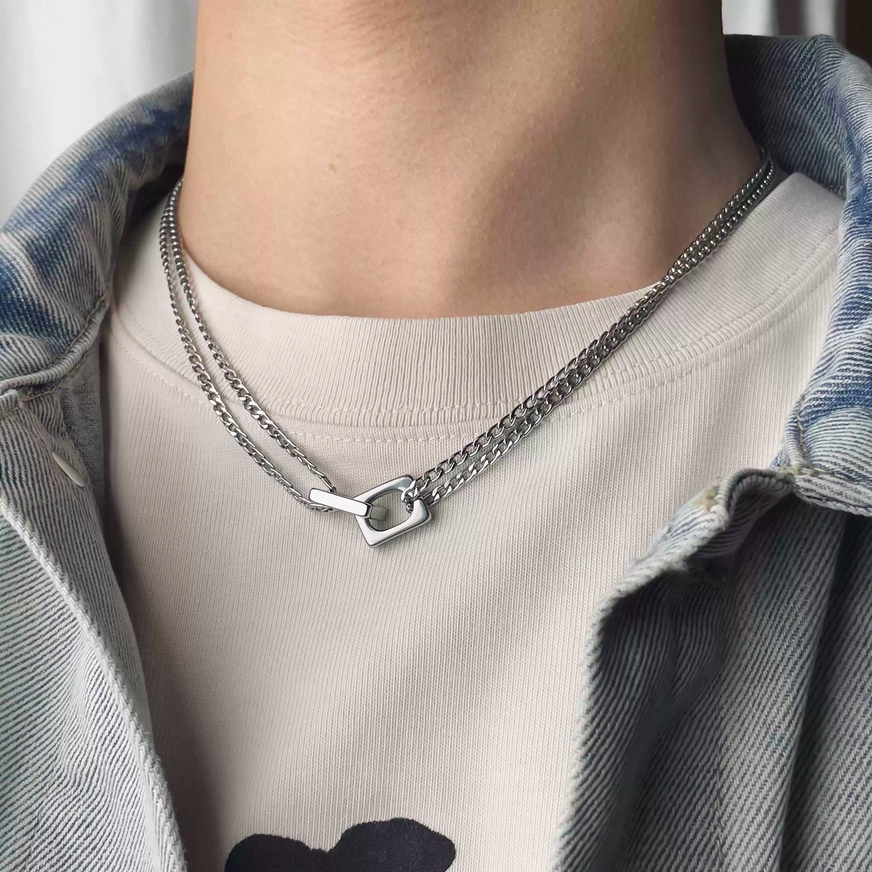 Tan jianci's same minimalist double-layer buckle necklace SIN031