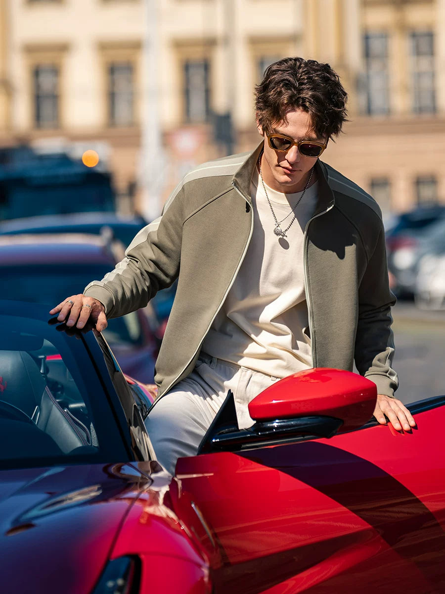 Double zipper jacket men's stand-up collar autumn and winter casual top striped fashion jacket WY030