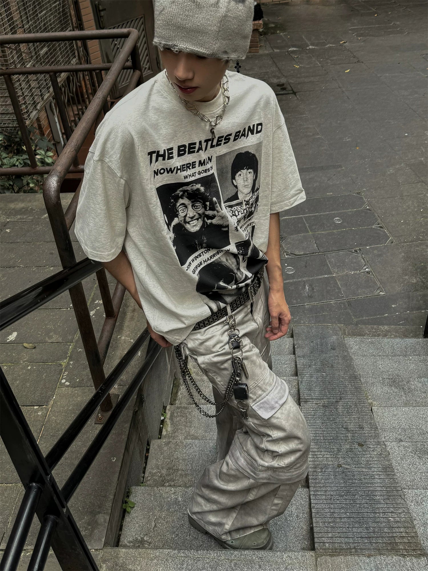 Retro band character digital direct injection cleanfit short-sleeved t-shirt SIN047