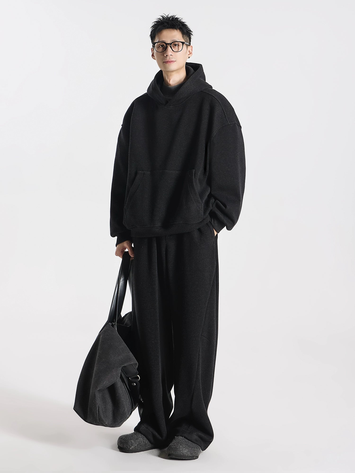 Kangaroo sweater heavy double stream spinning terry cloth stacked wear velvet kangaroo hooded sweater set