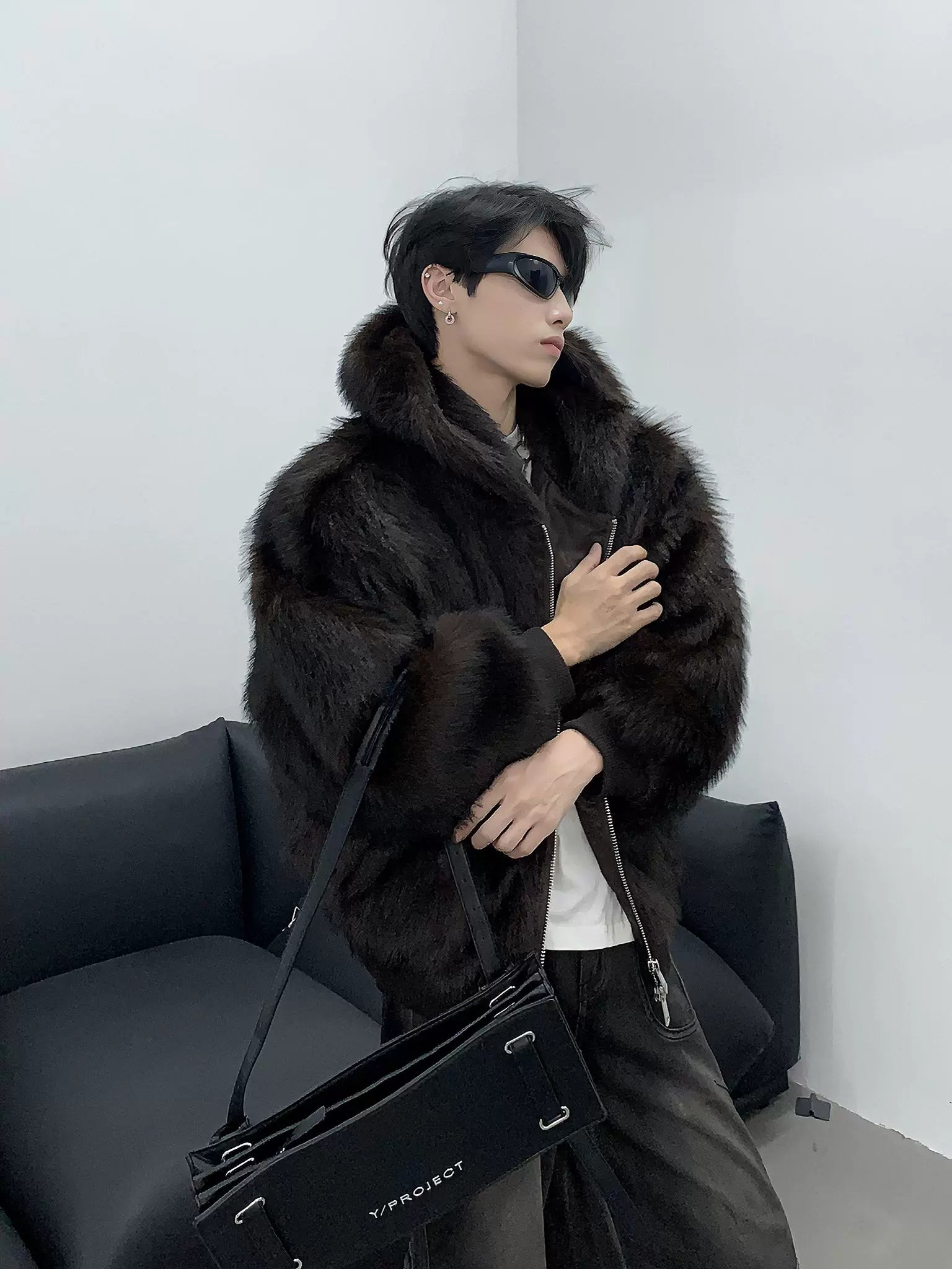 Winter thickened warm plush hooded mink jacket men's imitation fur cleanfit mink cotton jacket