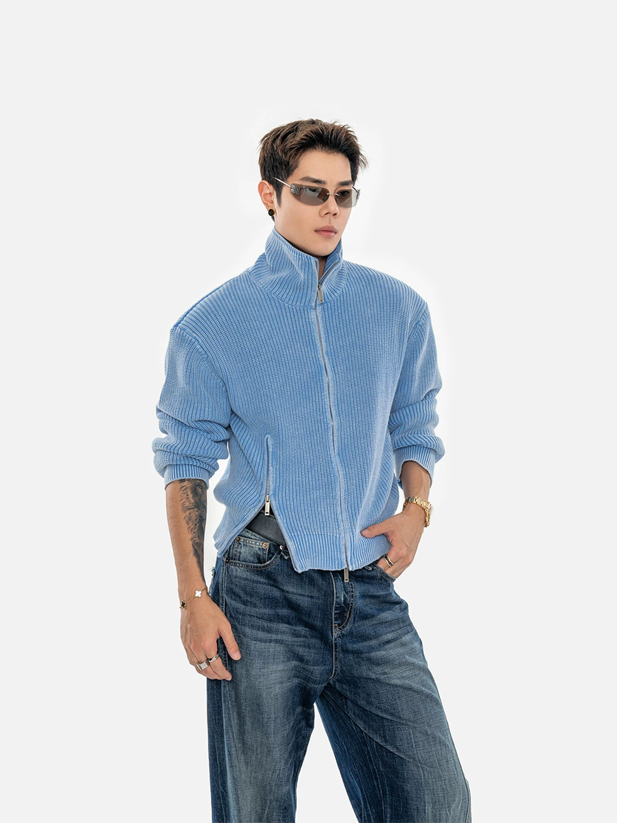 Vintage Washed Chunky Knit Cardigan Jacket for Men-sinclub36