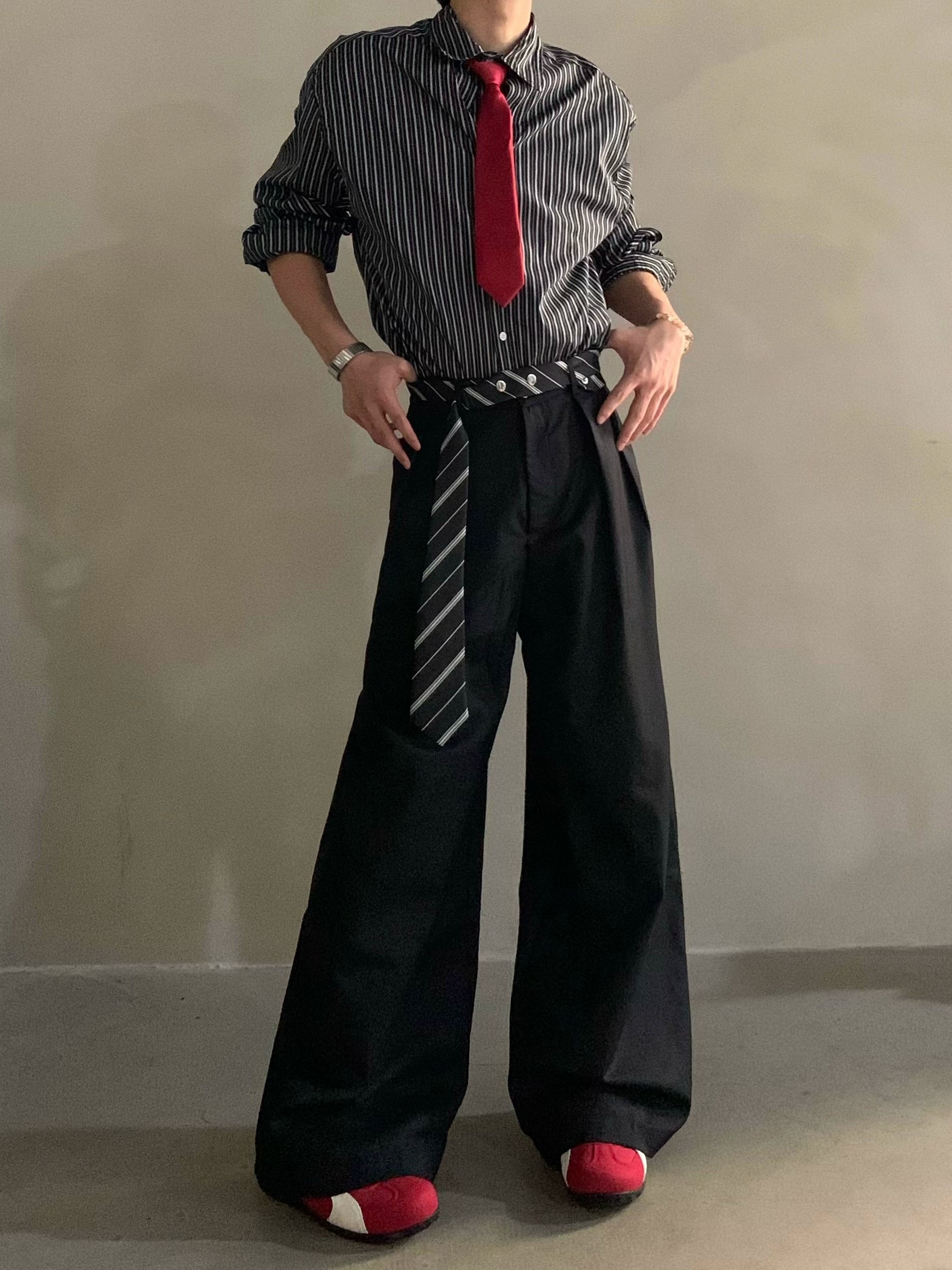 High-end niche scarf design scimitar casual pants men's non-ironing and drape casual pants tide