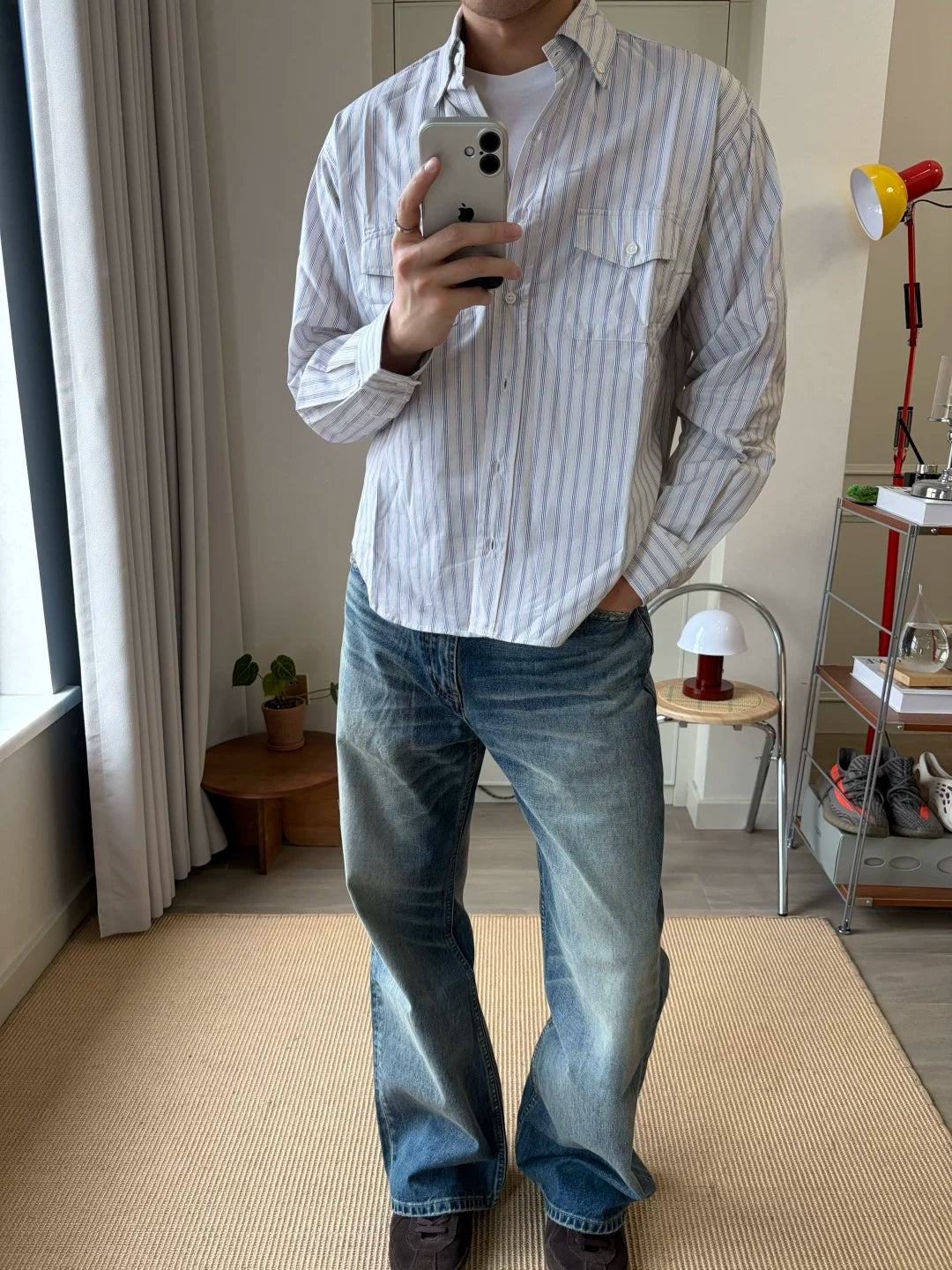 High-end intellectual style striped cotton long-sleeve shirt casual top for men and women sincclub8516