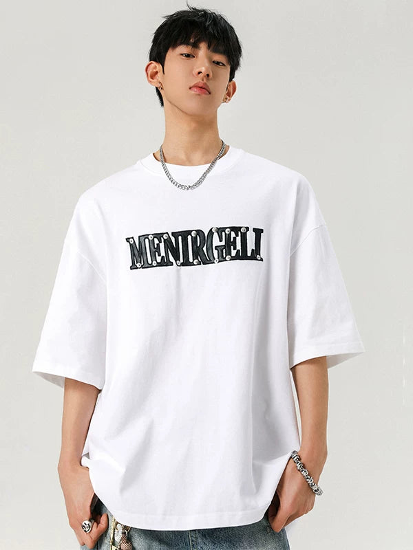 American high street leather embroidered rivet round neck short sleeves SIN011