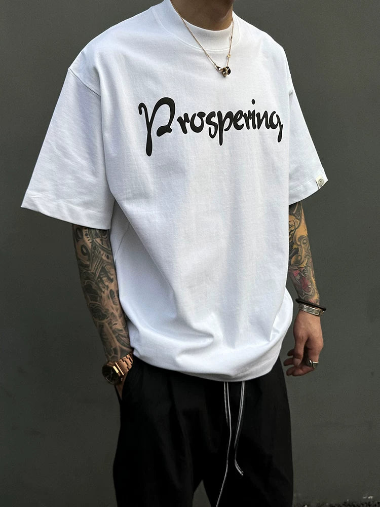 Summer heavyweight double yarn drop shoulder printed short sleeve t-shirt - men's relaxed fit tee SIN081