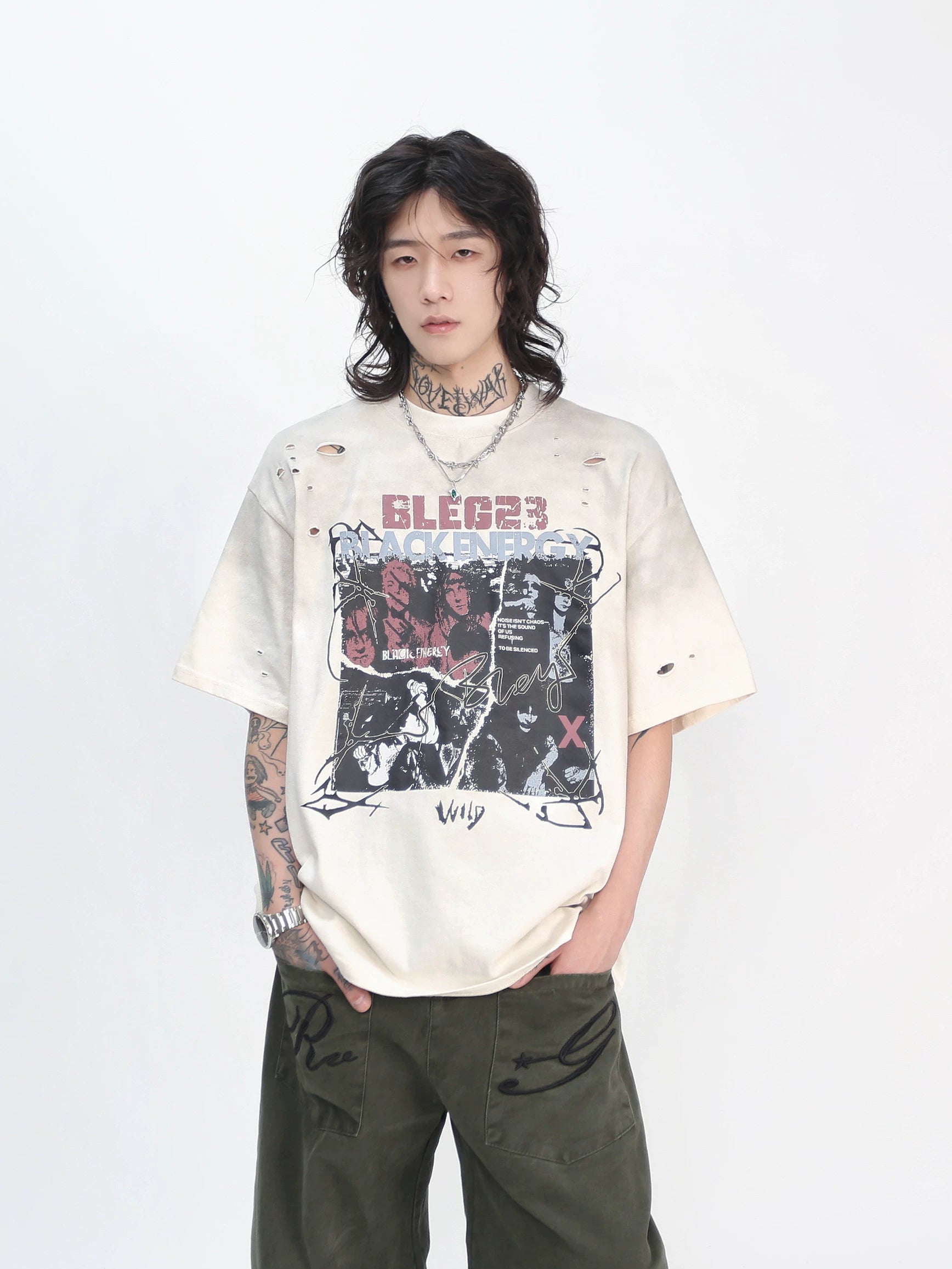 Oversized Vintage Rock Graphic Distressed T-Shirt