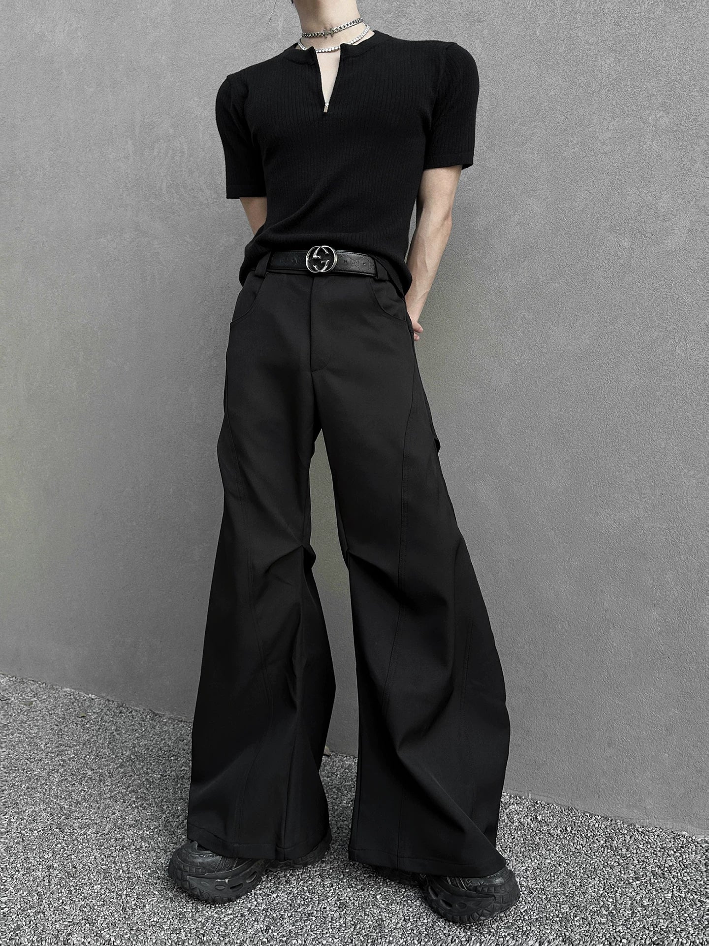 Trendy casual pants for men - new summer korean style loose fit high street ins style flare trousers sinclub2660