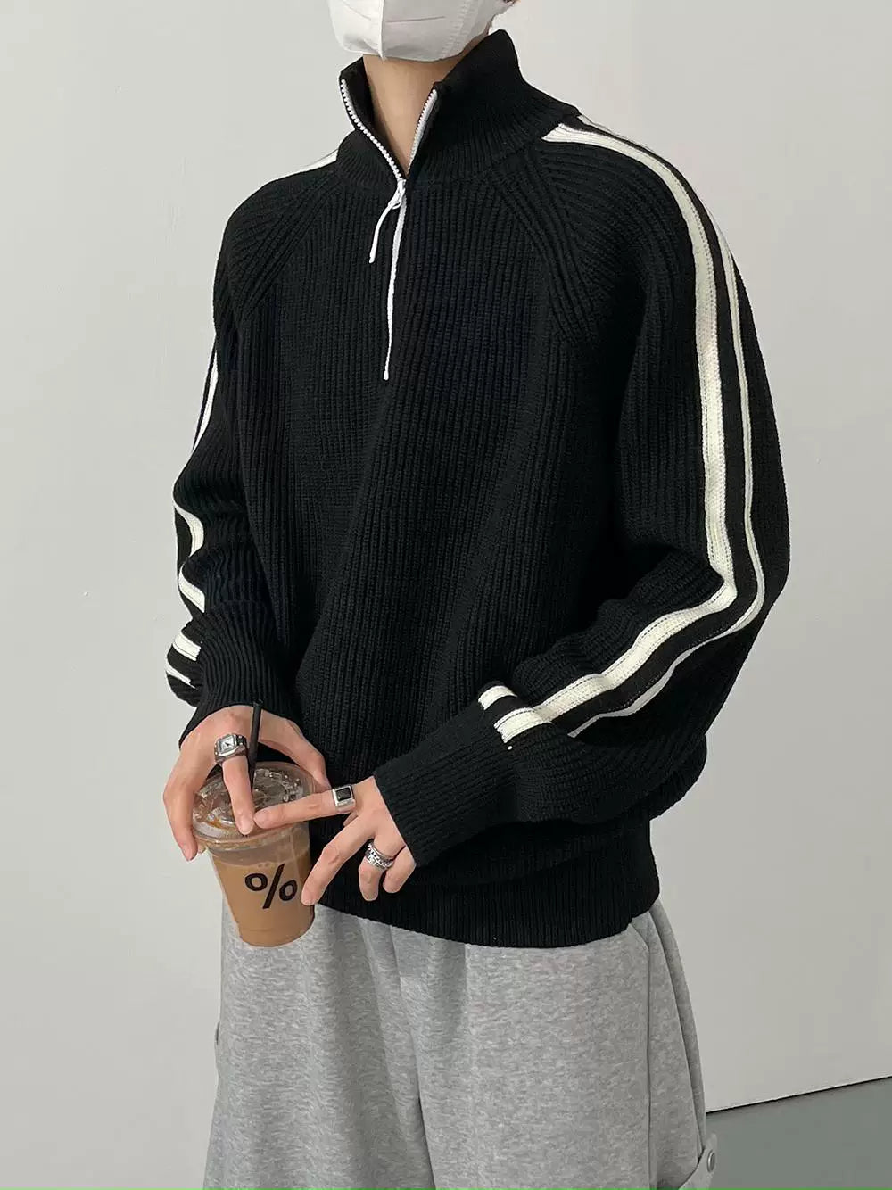 Retro zipper half turtleneck sweaterpullover shirt SIN0835