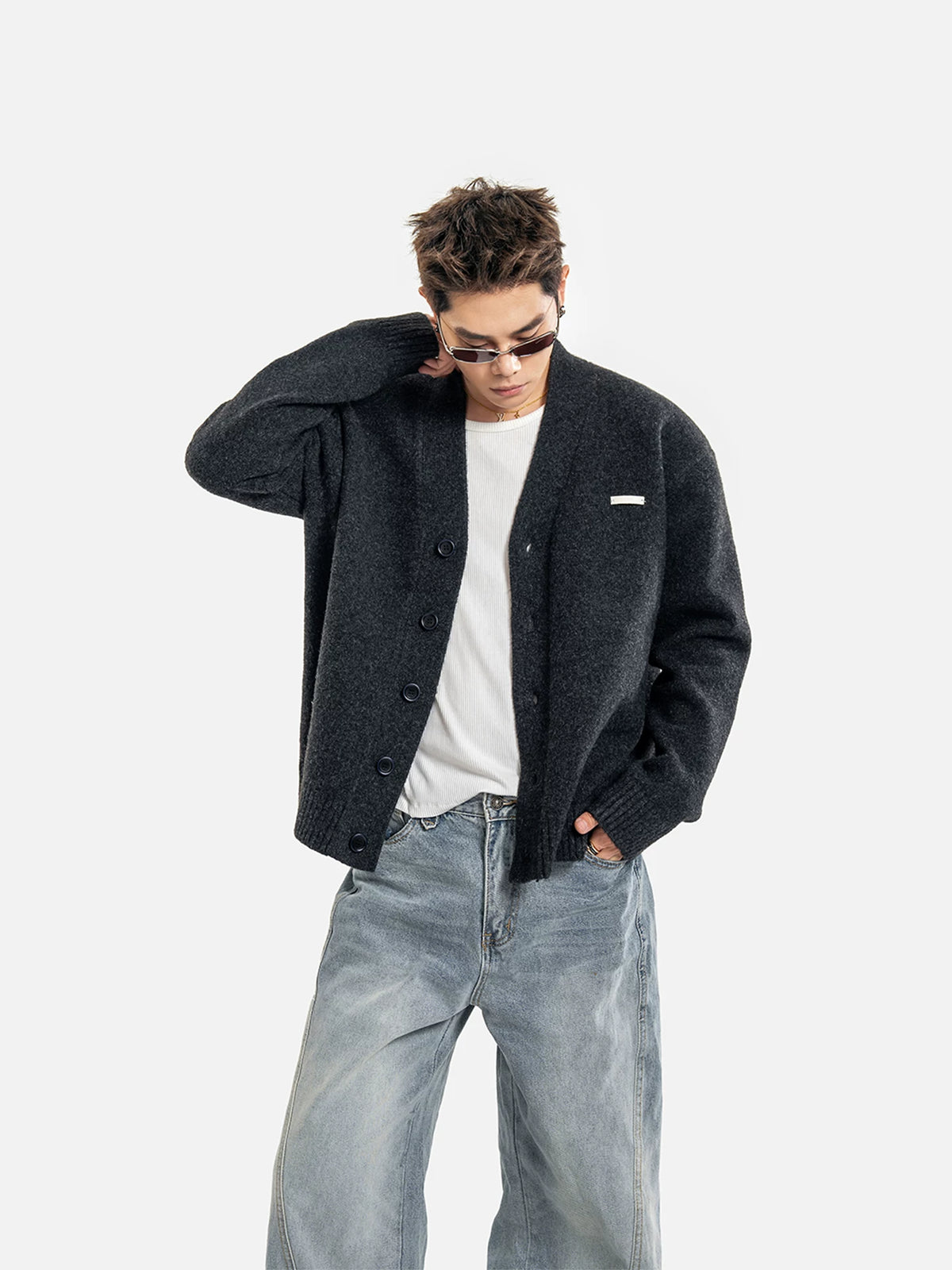 Wool Blend Chunky Knit Cardigan Jacket for Men-sinclub39