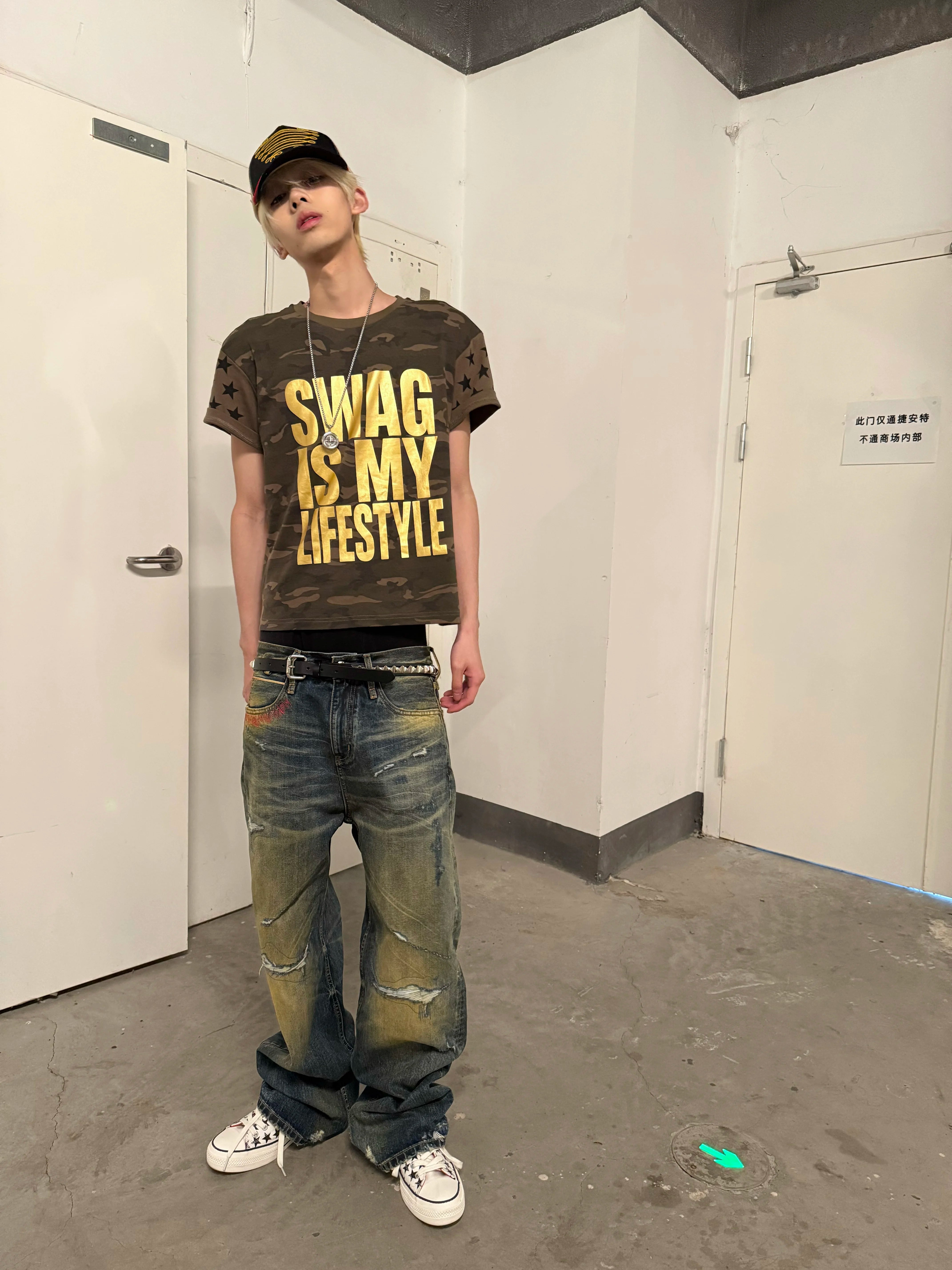 Gold Foil Camo Star Tee-sinclub75