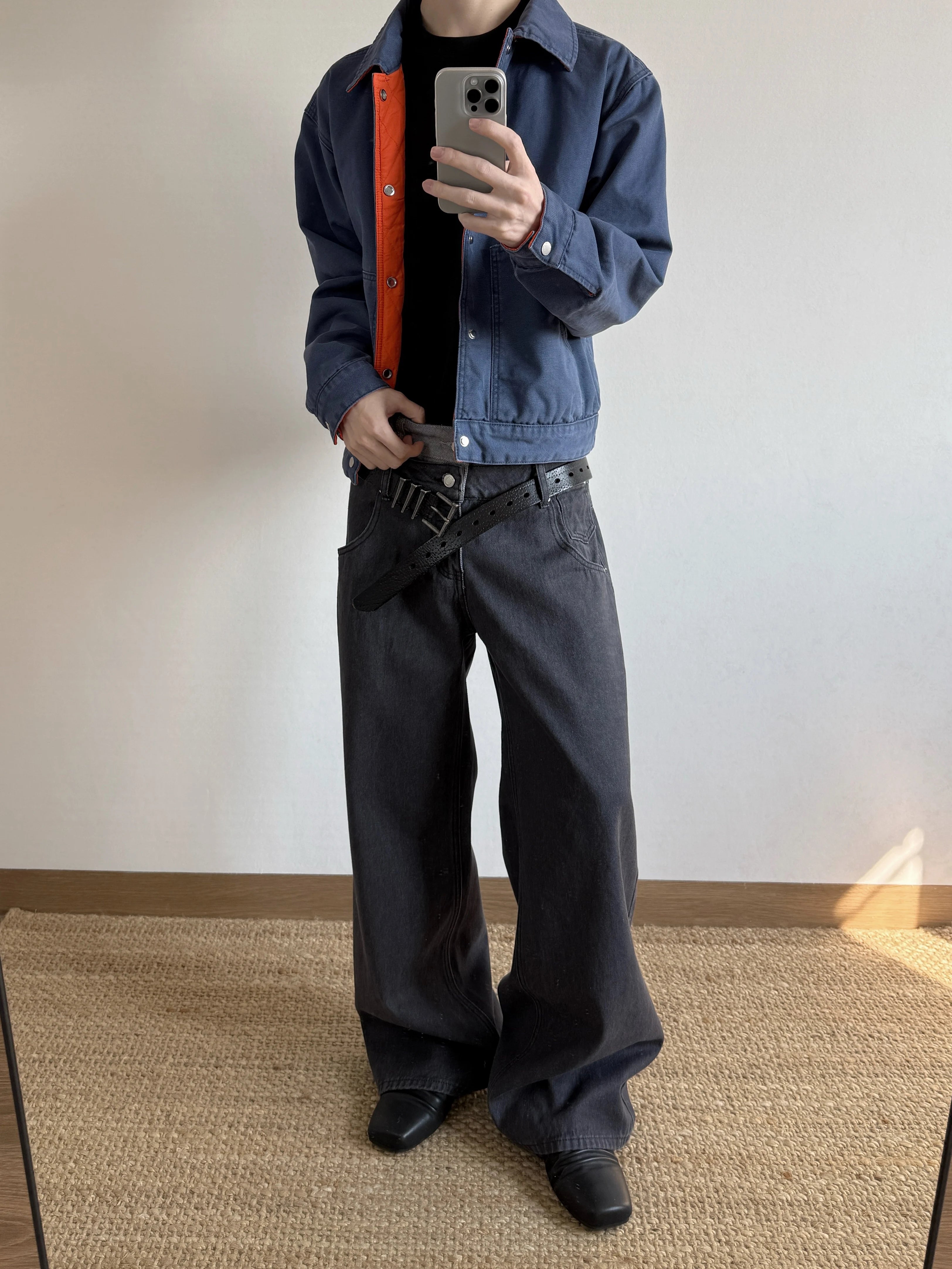 Old money style street retrocasualcleanfit raw denim straight-legjeans SIN0877