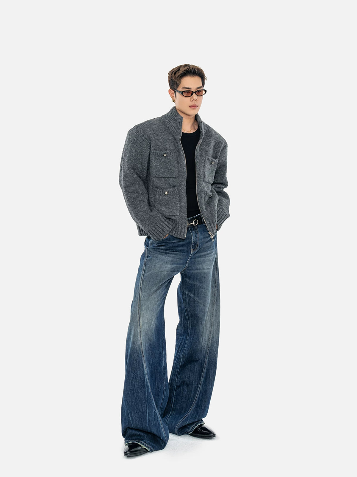 Wool Blend Multi-Pocket Knit Jacket for Men-sinclub88