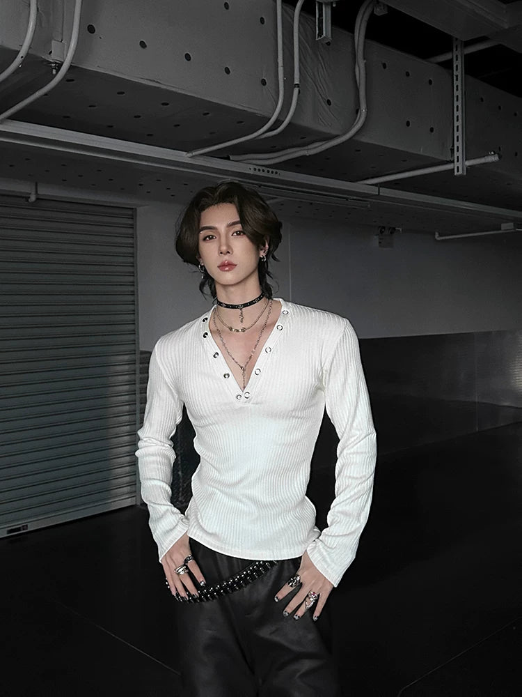 Trendy brand long-sleeve t-shirt for men - new spring collection, street style, cool & edgy, 100% cotton, big v-neck tee for summer sinclub6305