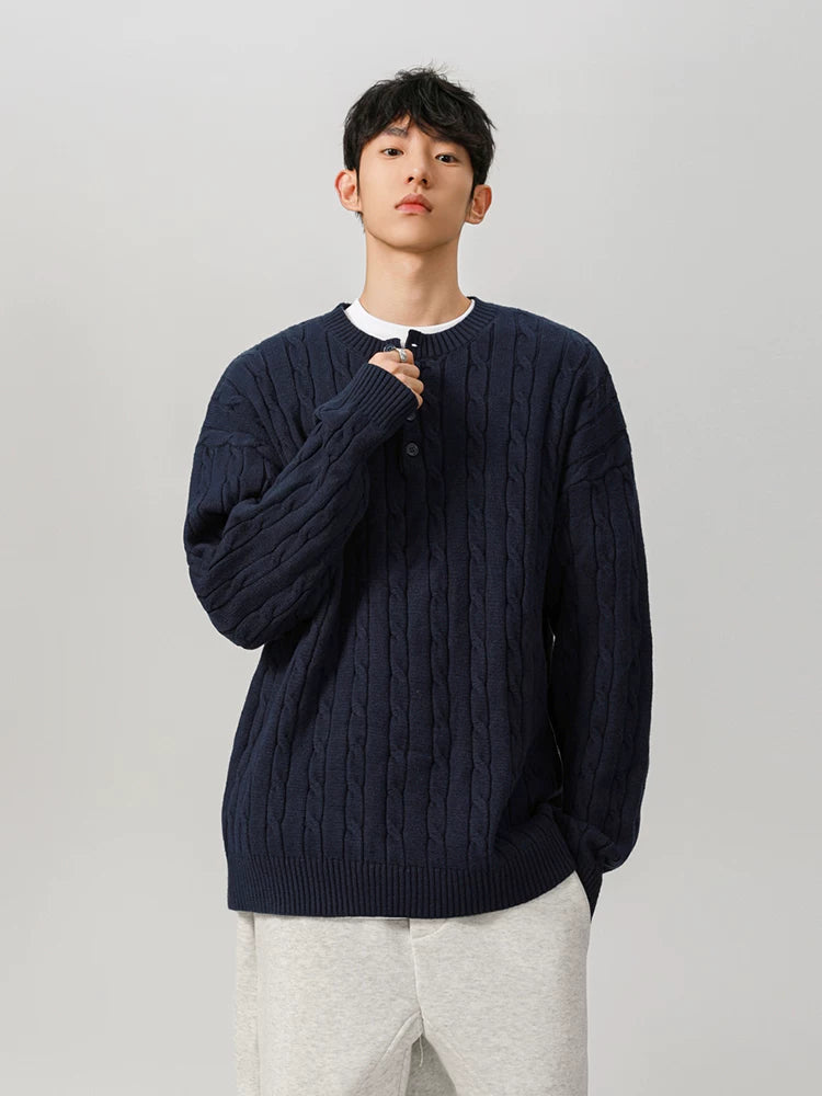 American henry collar gray cable sweater for men SIN005