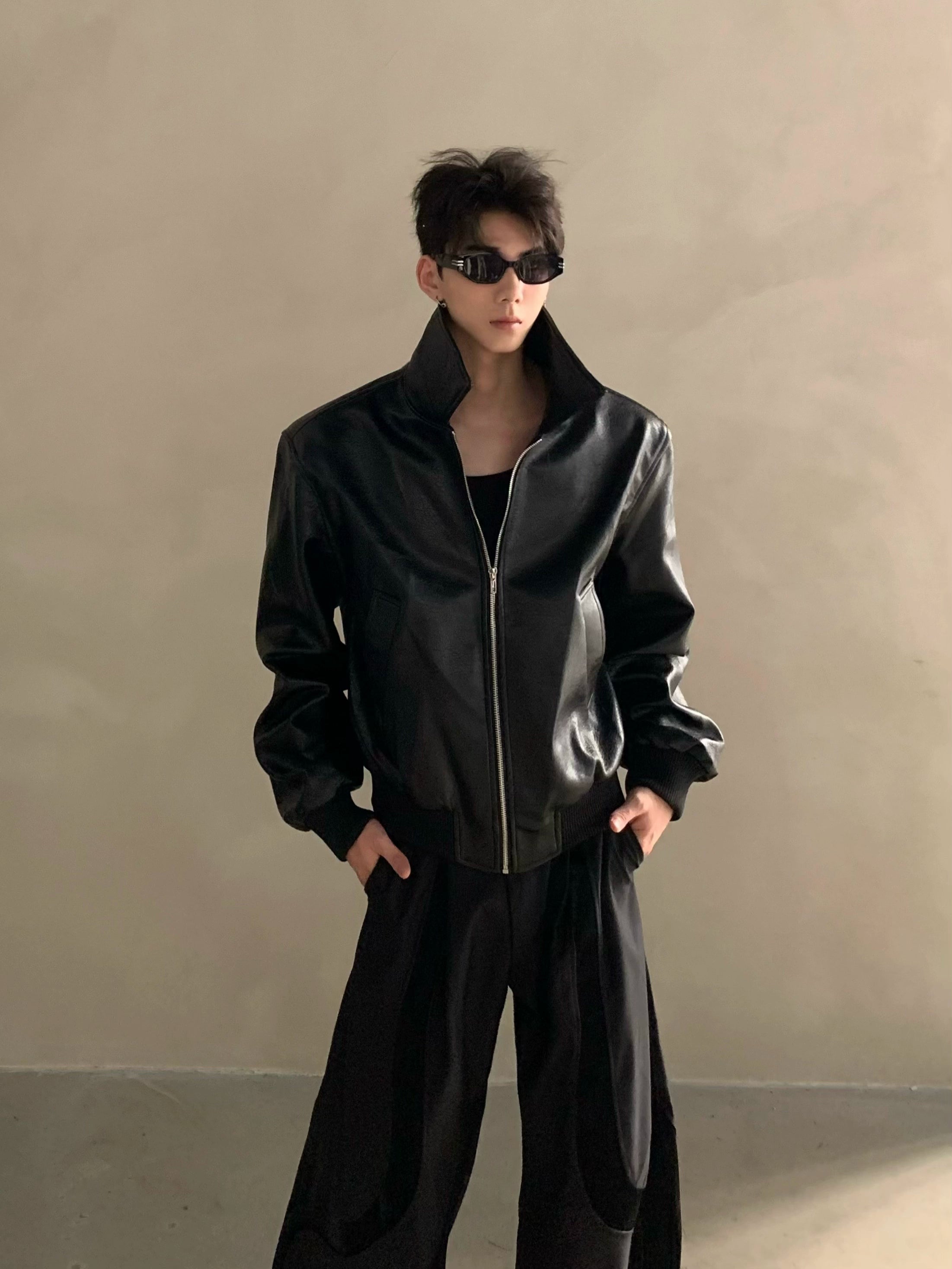 秋冬小众高级感pu皮衣暗黑风短款夹克外套男痞帅上衣潮