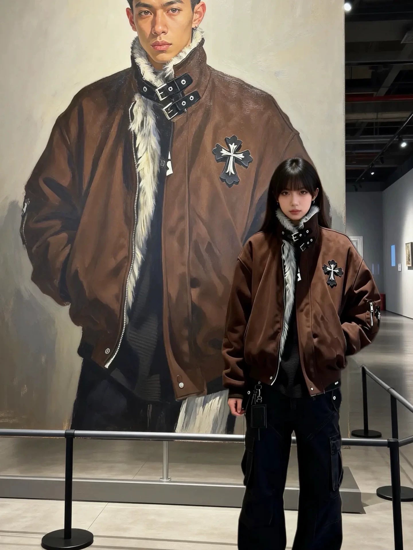 American retro mountain eagle fur collar cotton clothes men's maillard cross outwear SIN055