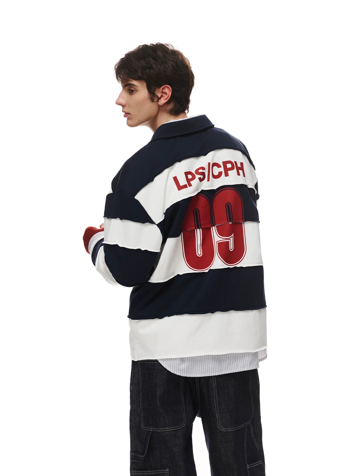 Two-color splicing creative polo sweatshirt SIN0841