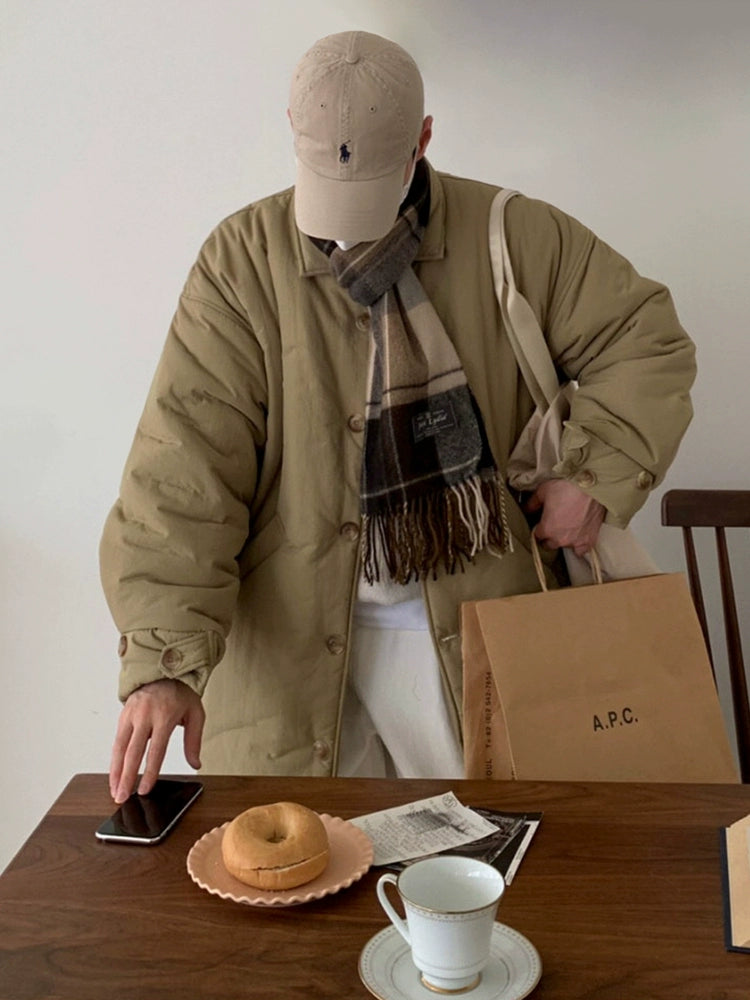 High-end medium and long cotton-padded clothes men's winter knee coat jacket Korean loose thickened lapel cotton clothes