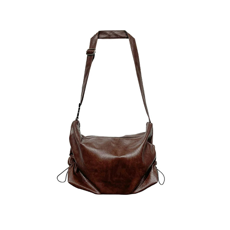 Lazy sense of design soft leather men's bag crossbody bag new arrivalk-style pure colorcasual style large capacity dumpling bag