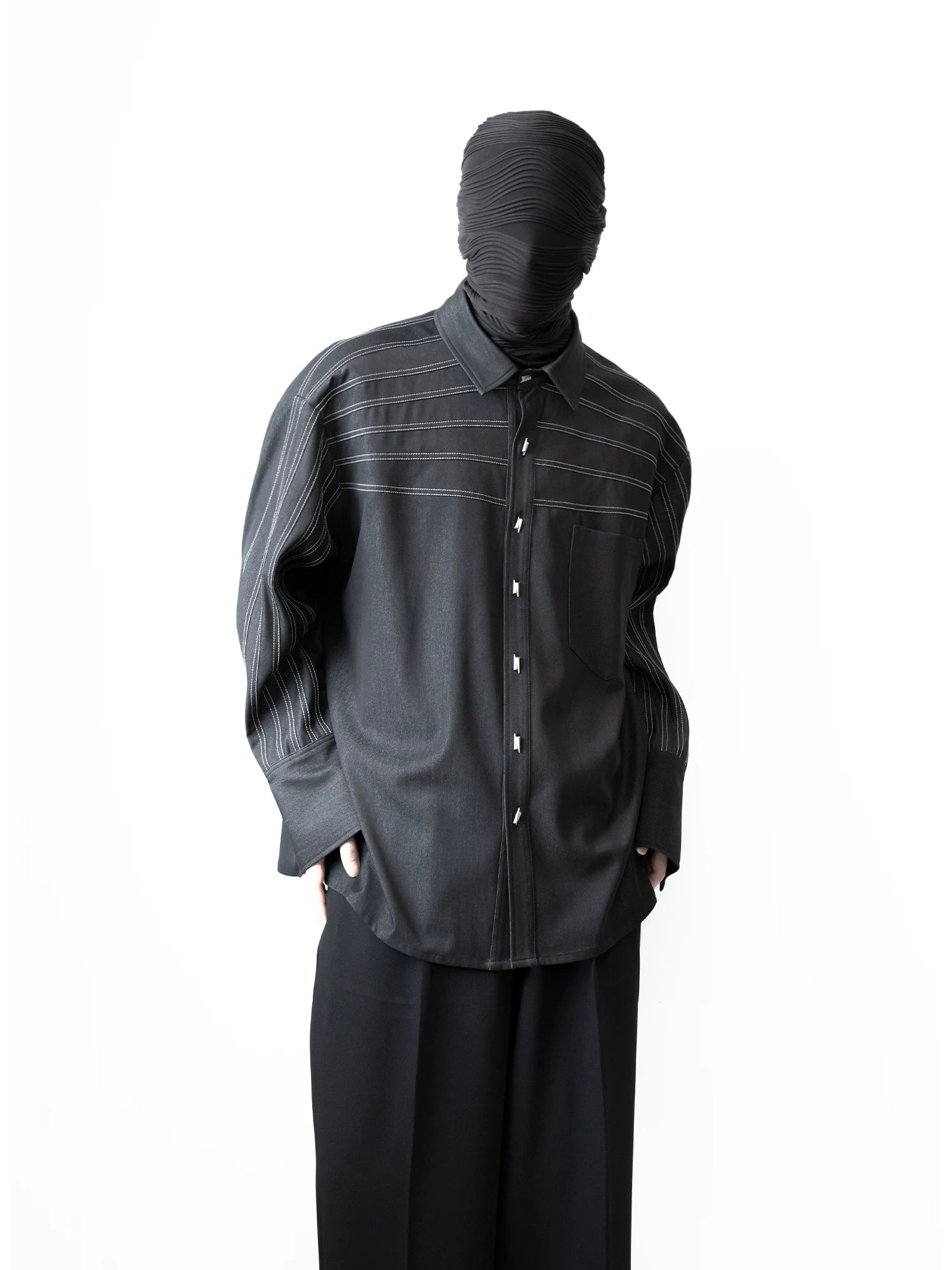 High-quality pure cotton tencel long sleevesshirt men's topstitched classy handsome loose shirt trendy