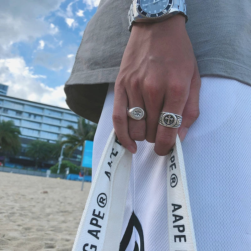 Cross skull ring for men - trendy, edgy, and minimalist. finger ring with adjustable open band SIN077