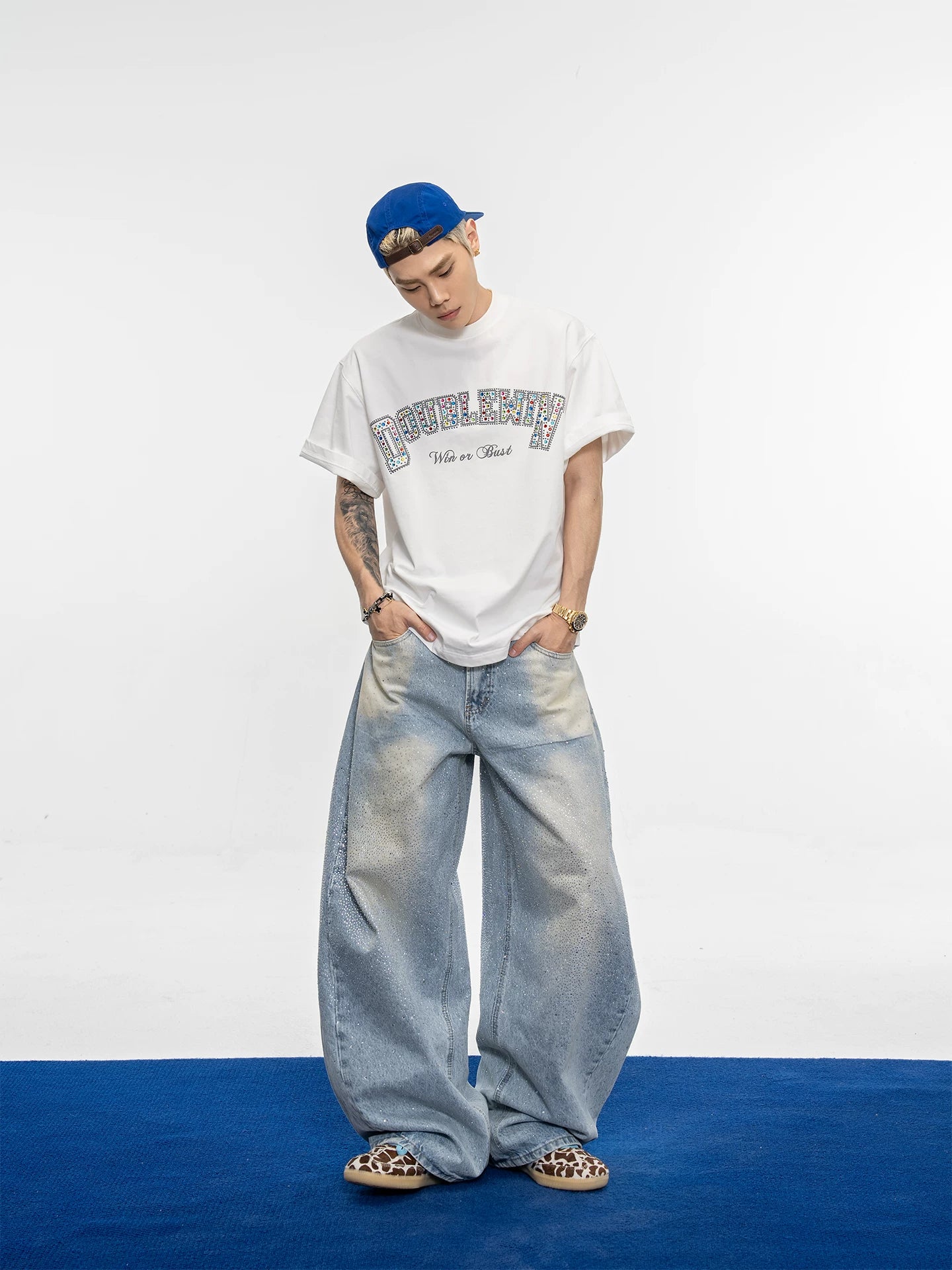 Heavy industry full diamond washed straight-legjeanseasiest for matchcasualloose wide legpantsmen sinclub6590