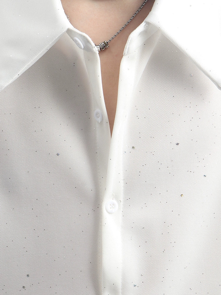 Black Clothes Premium Sense Niche Design Sequin Shirt Male Ruffian Handsome Fried Street Casual Long Sleeve Shirt