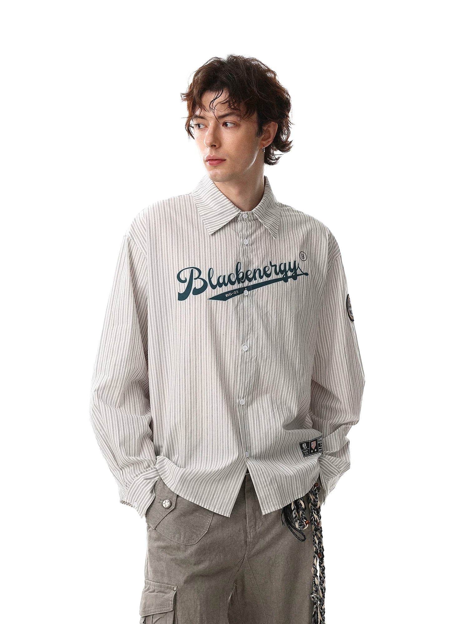 American retro striped letter print long sleeve shirt - men's relaxed fit casual trendy brand shirt sinclub4535