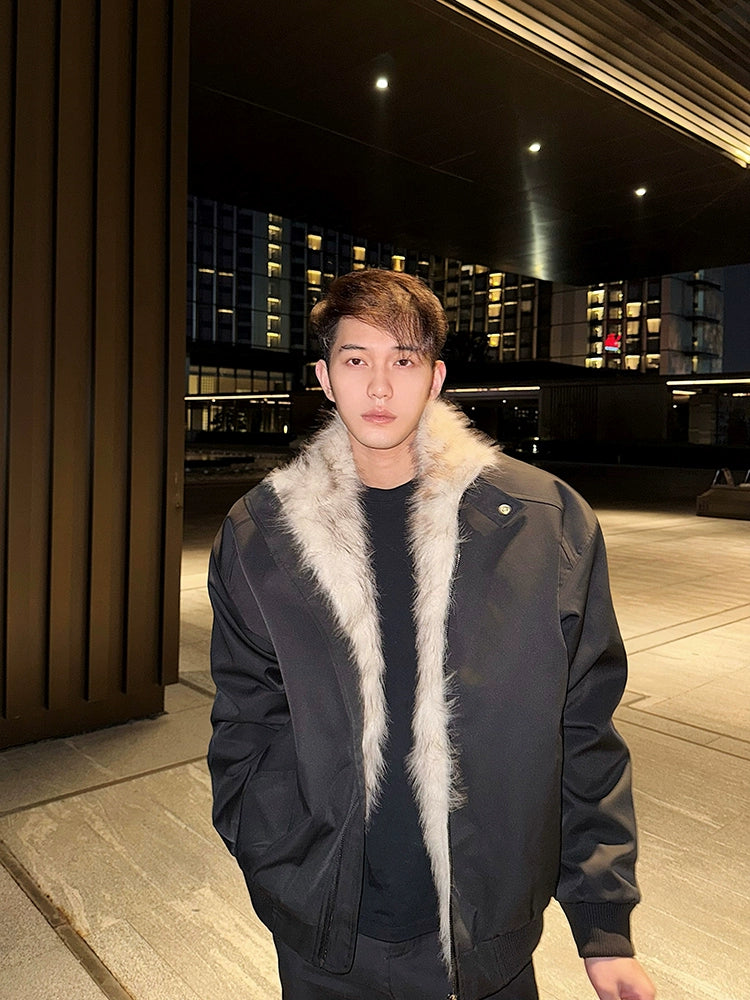 Winter big fur collar imitation mink jacket jacket male ruffian handsome stand-up collar thickened warm padded cotton clothes