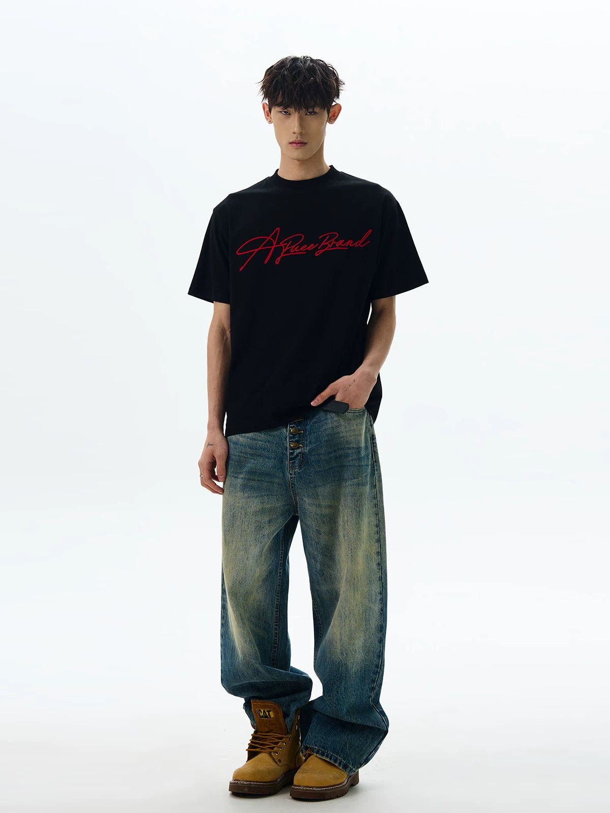 American retro original embroidered short-sleeve t-shirt - clean fit, casual, versatile, and relaxed fit top SIN044