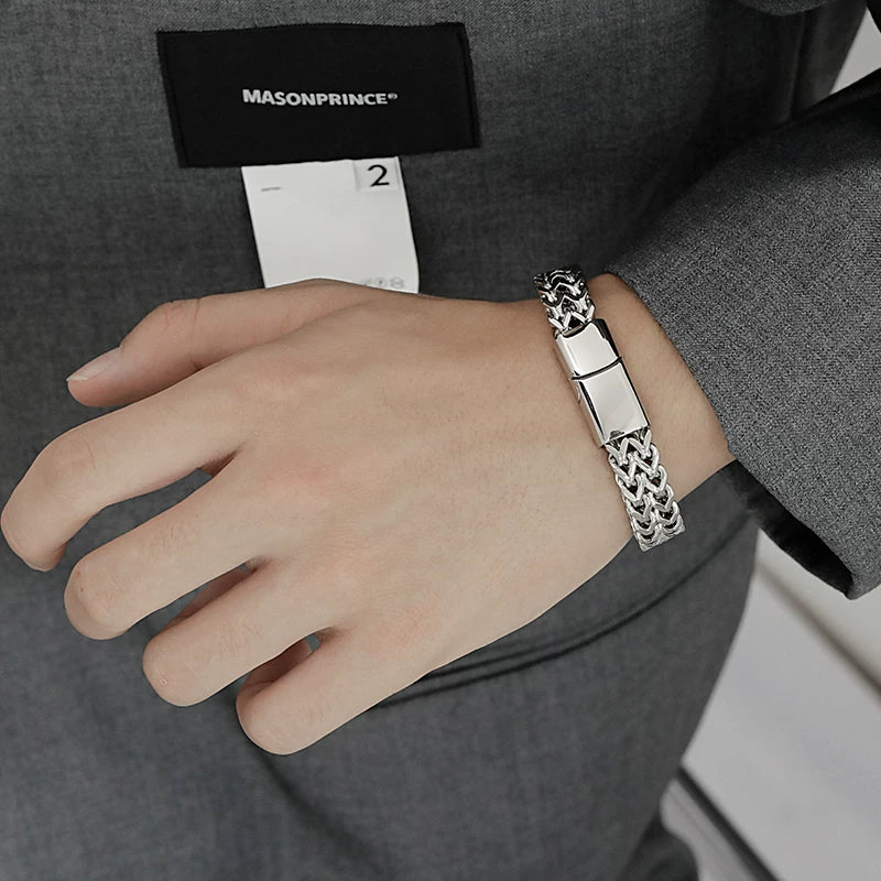 European and american magnetic clasp bracelet for men - trendy, high-end, unique titanium steel double-layer cuban link chunky chain jewelry - street style individuality SIN080