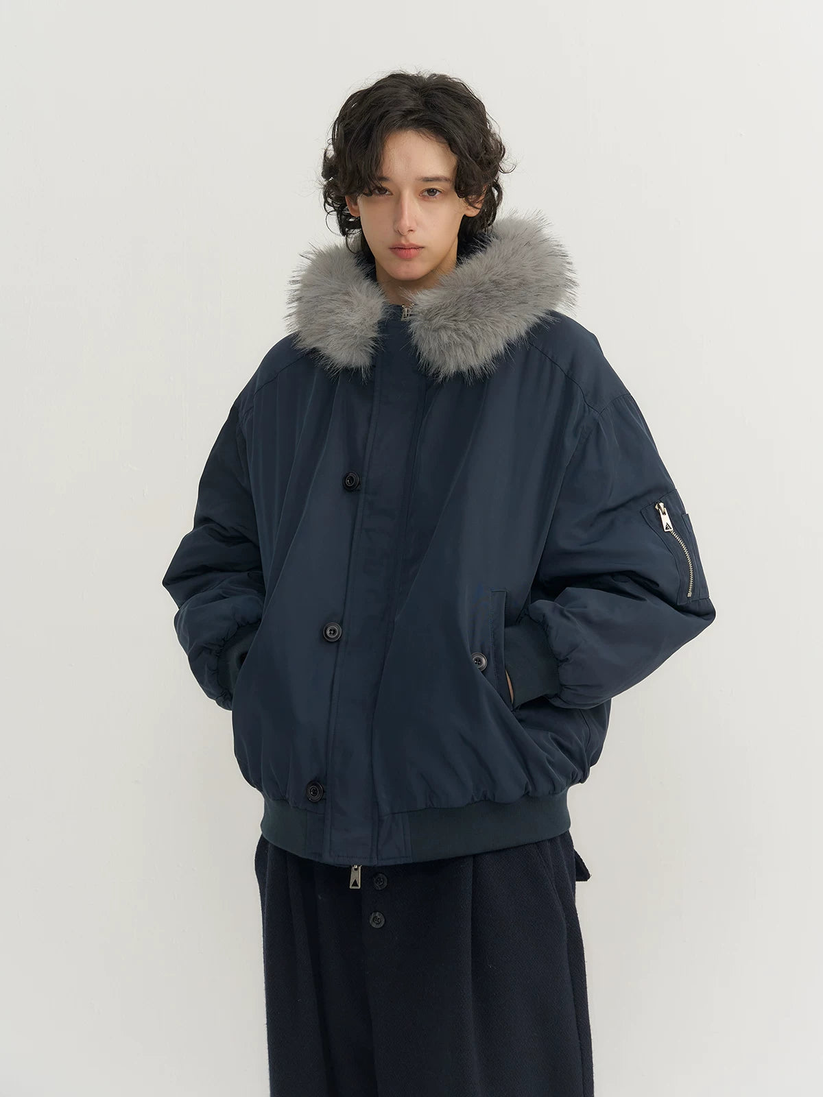 Shortwinterheattech detachable fur collar cotton outwear SIN0889