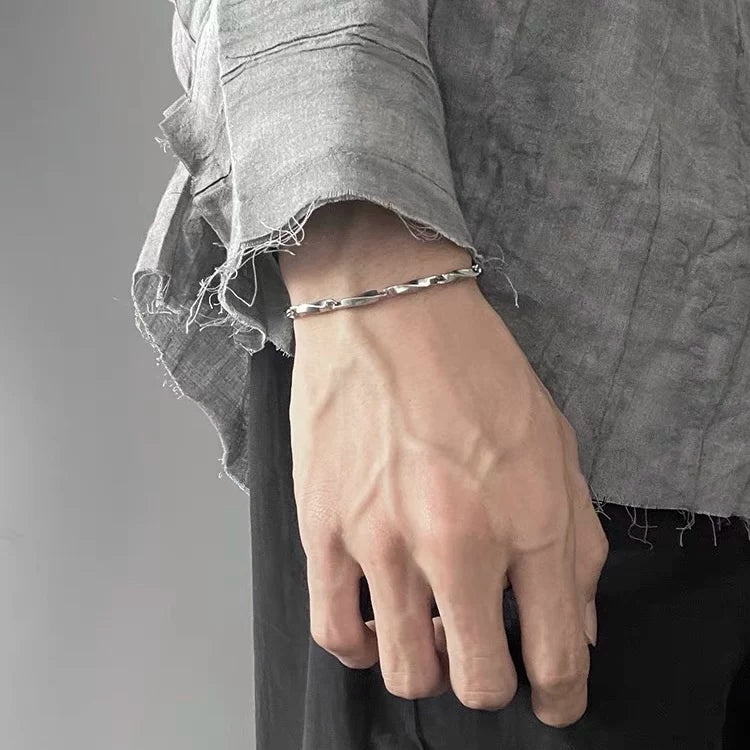Niche, high-end, trendy brand minimalist personalized plain bracelet for men, hip-hop street style titanium steel jewelry WY8004