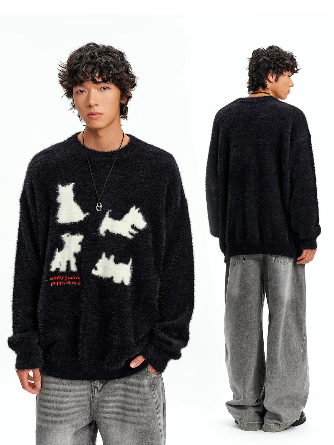 Puppy silhouette sweater couple knitwear SIN0842