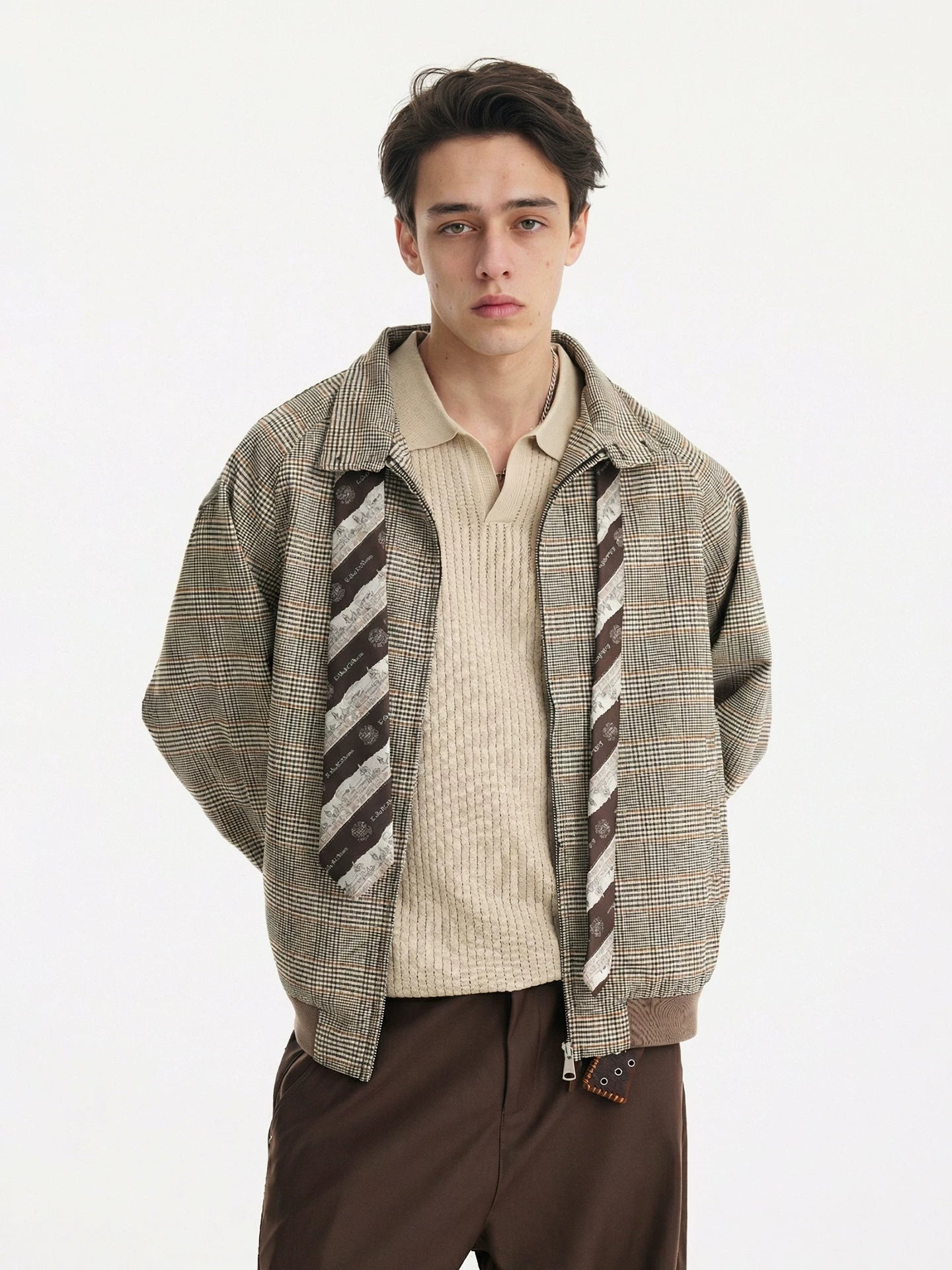 American cleanfit houndstooth harrington jacket for men SIN092