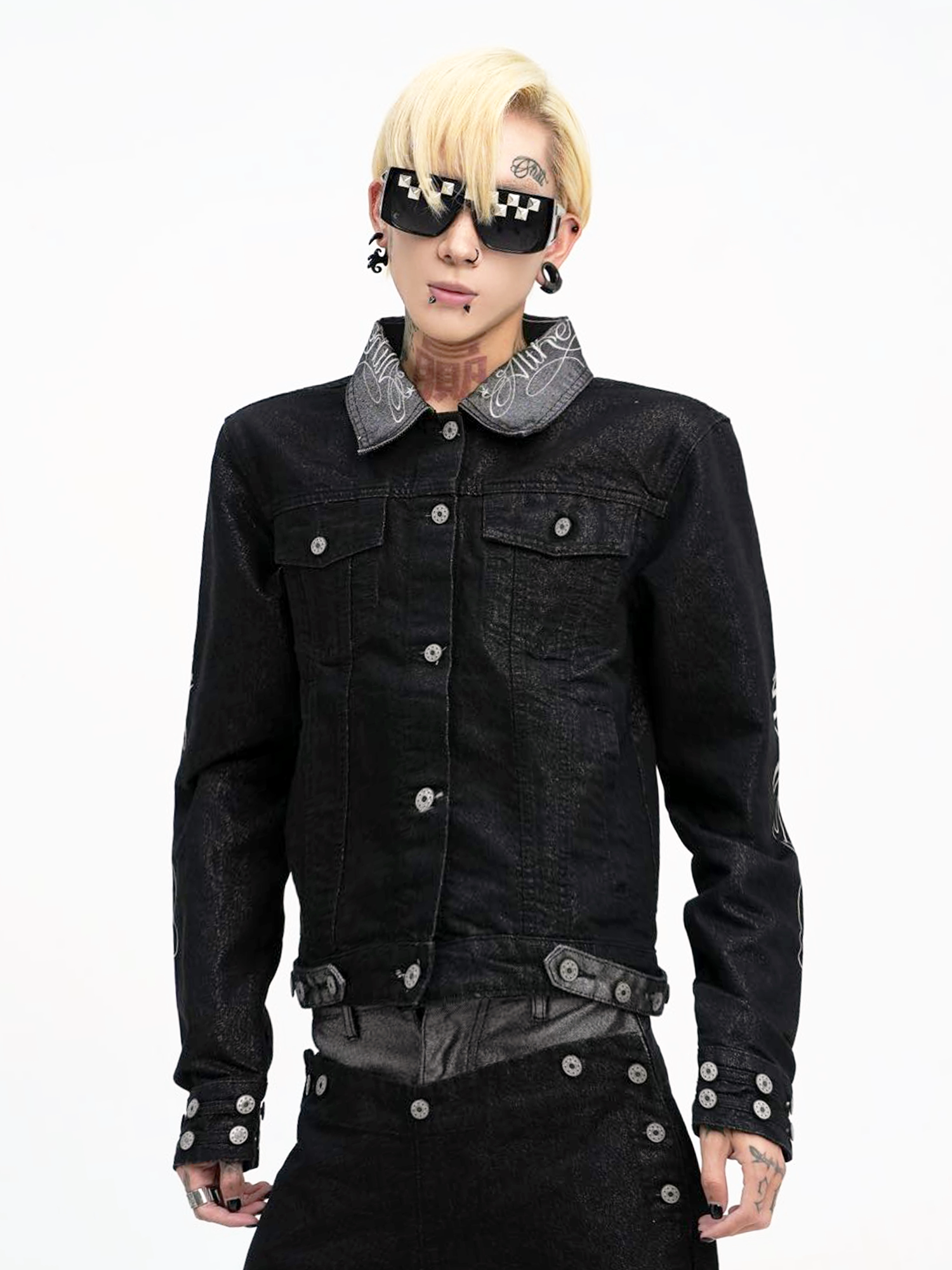 Spring & fall silver embroider denim raw jeans outwear right shoulder silm classy sense of design men's and women's jacketoutwear sinclub1302