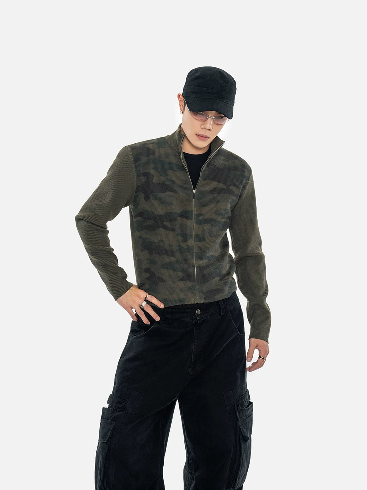 Men's Camo Mock Neck Knit Cardigan-sinclub66