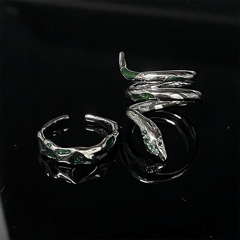 Niche design slytherin green snake ring dark style classy green zircon open ring index finger ring WY8013