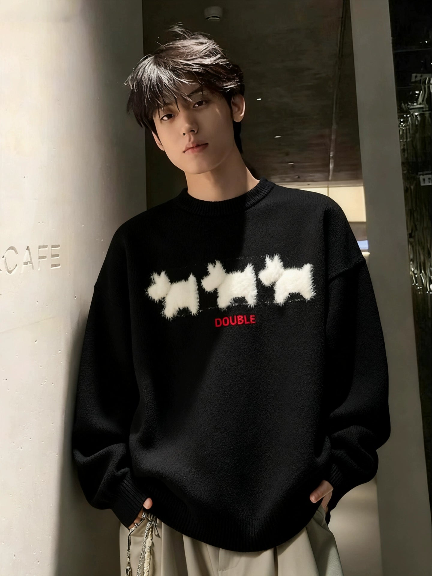 Crew neck sweater lazy style loose casual knitted sweater SIN0810