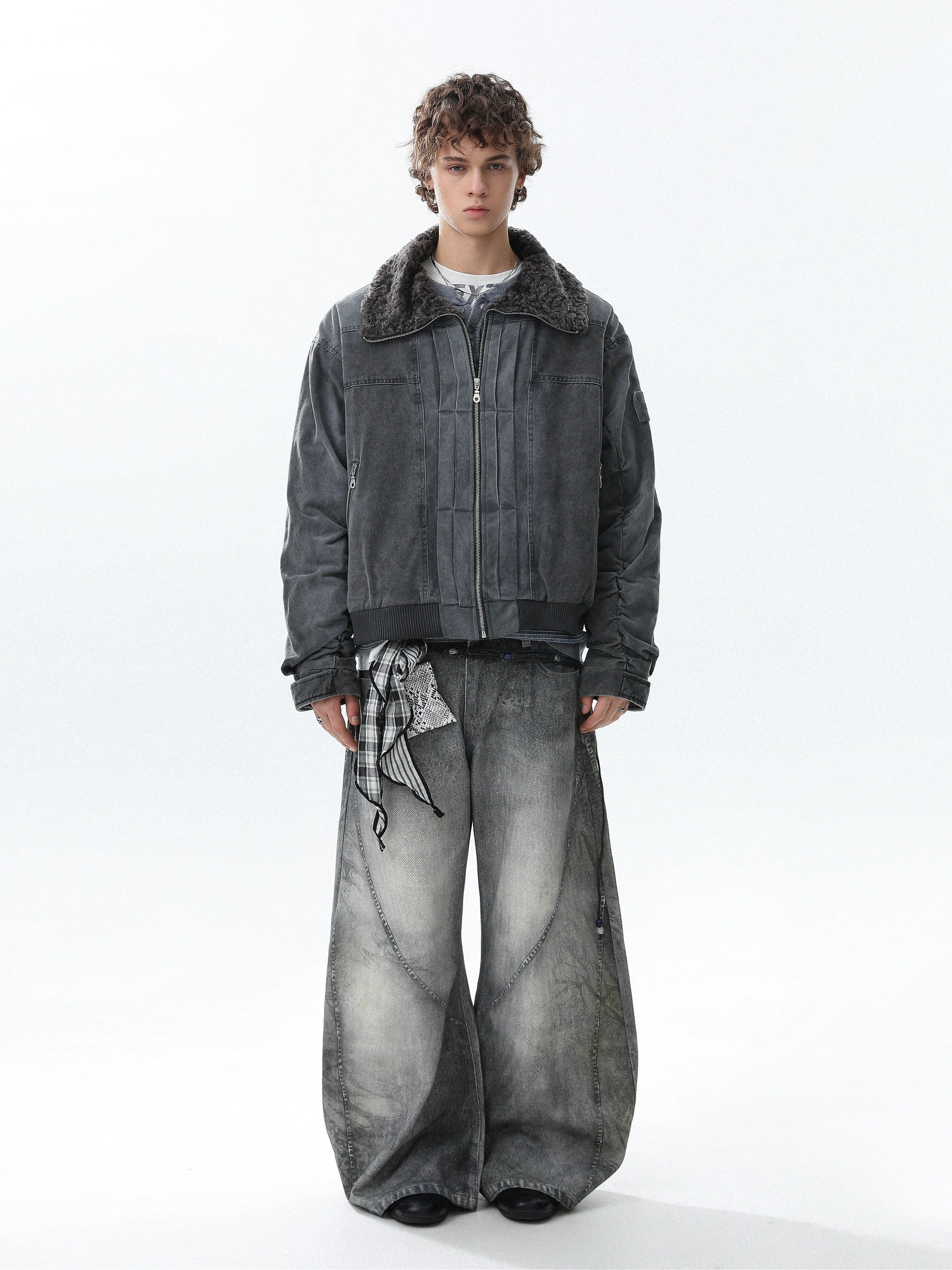 Heavy industry denim deconstruction splicing winter thickened cotton jacket SIN0975