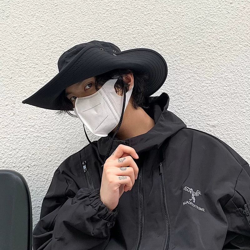 Western cowboy hat men's drawstring fisherman hat summer camping big brim sun hat outdoor fishing hiking hat