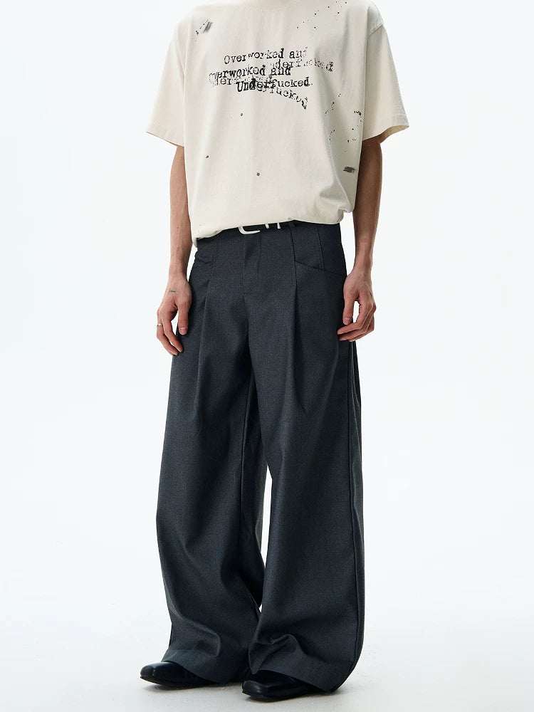 American retrocleanfit pleated silhouette scimitar trousers men's trendystraight-leg slightly flared vibecasual pants sinclub6431