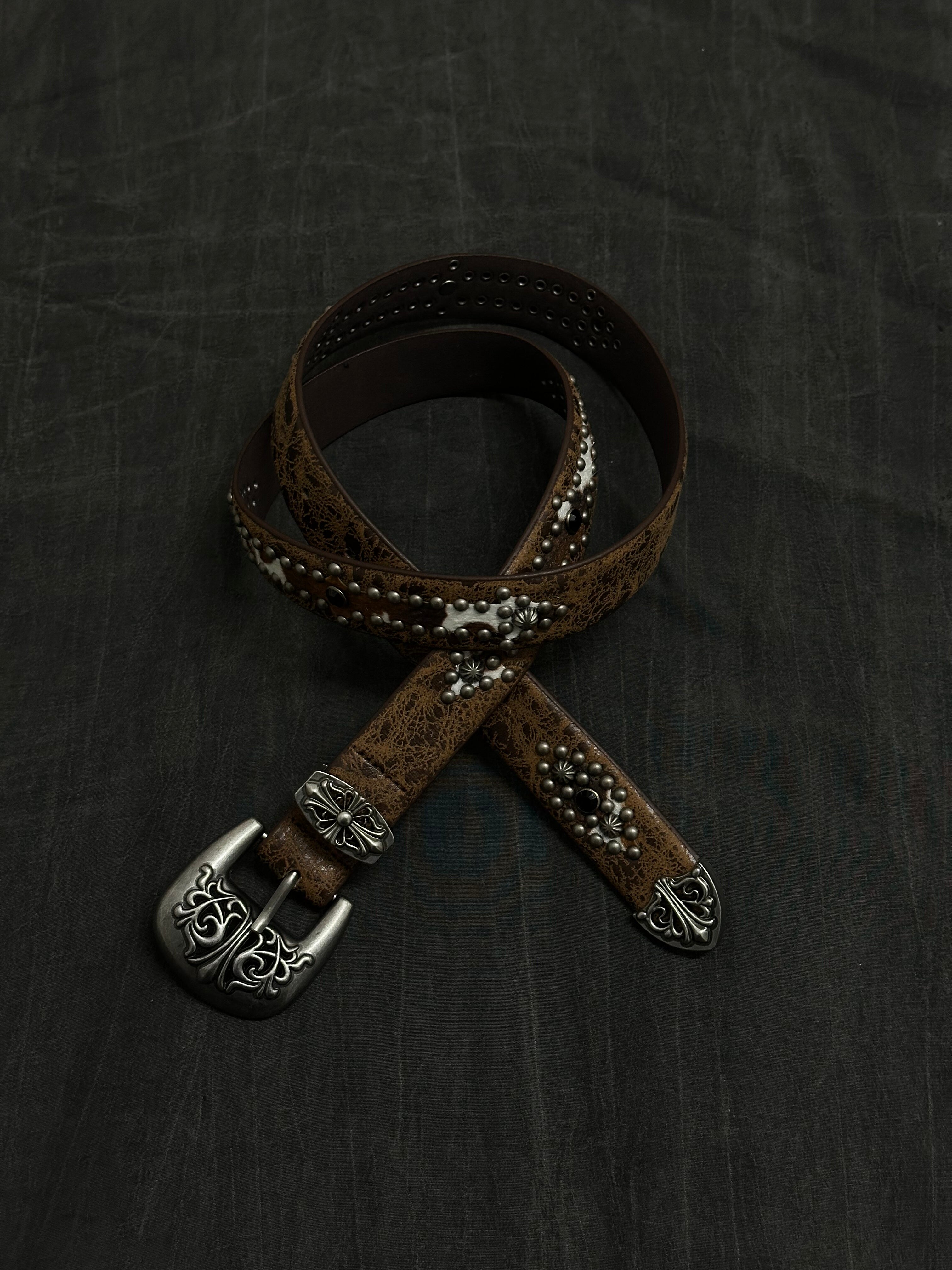 American retro brown maillard rivet belt western cowboy distressed metal pin buckle horsehair belt for men