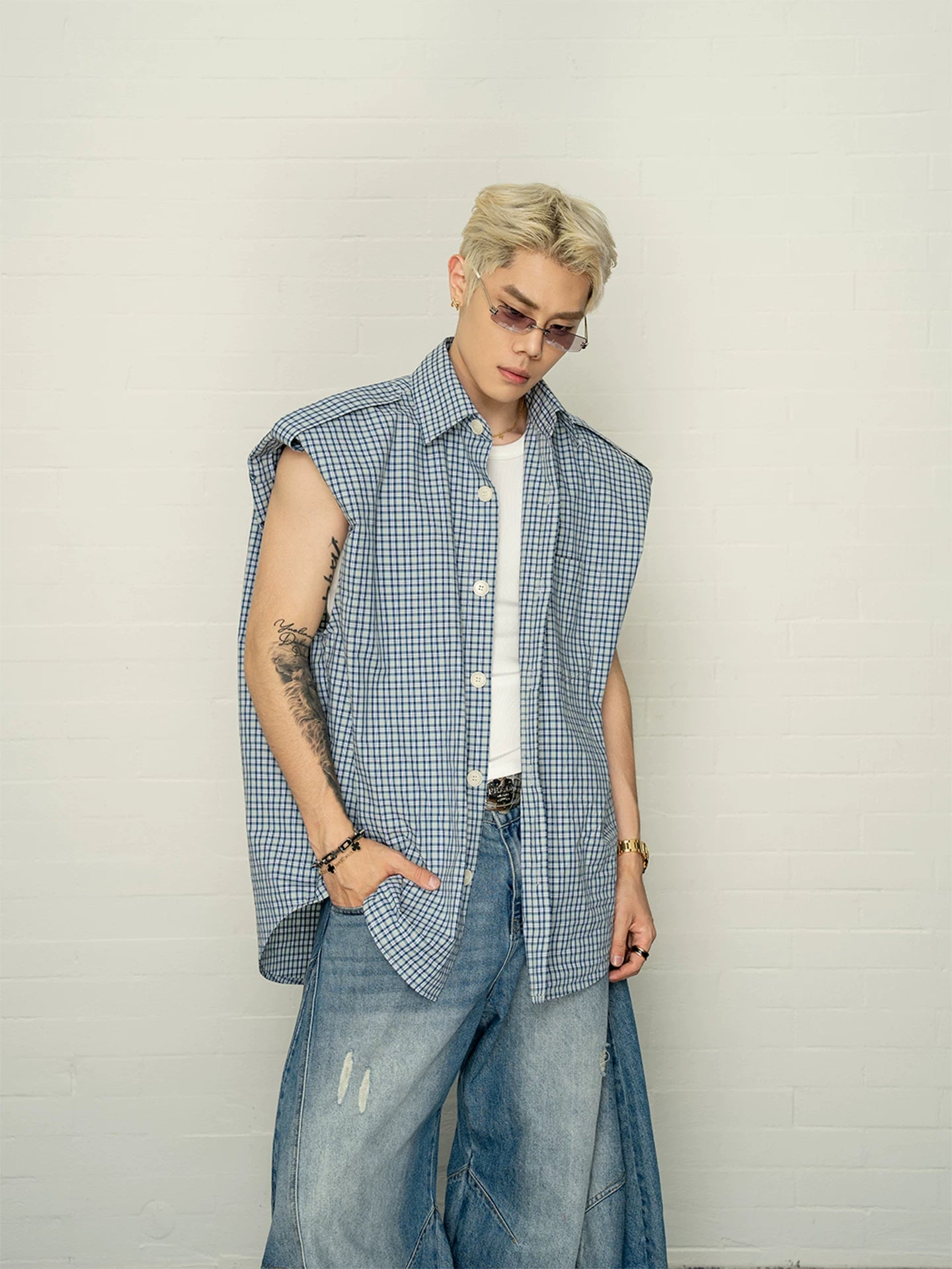 Cottongrids wide shoulder pads sleeveless shirt summereasiest for matchloosecasualvest shirt for men sinclub3549