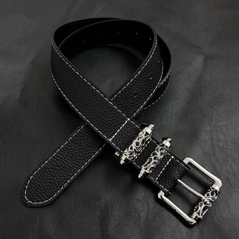 Roller y2k metal leather belt men's design sense niche styleeasiest for matchretro belt