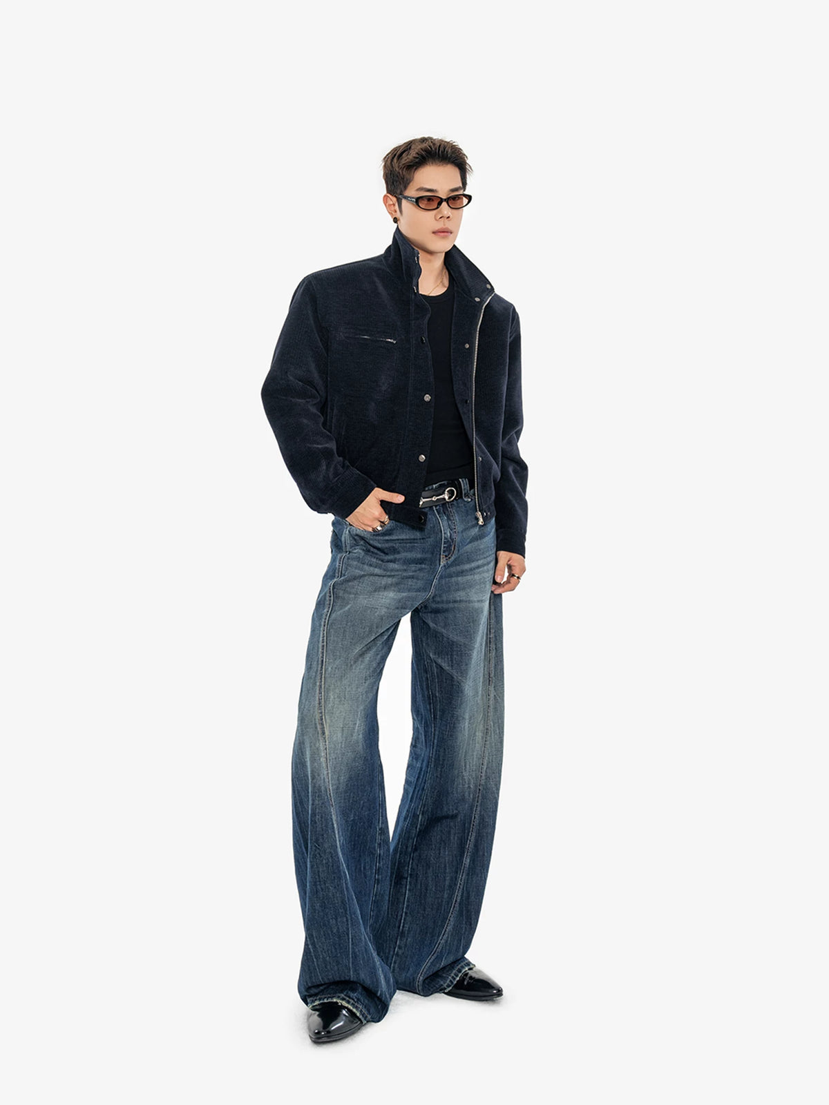 Structured Corduroy Stand Collar Jacket-sinclub99