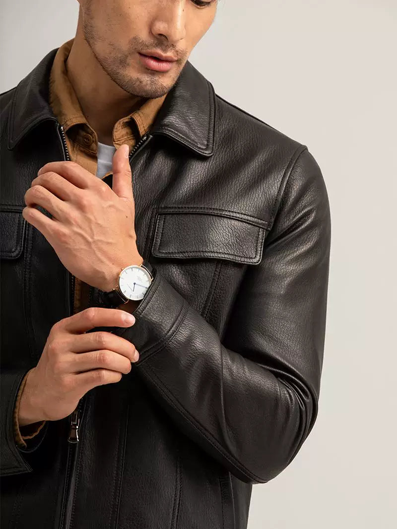 Three-dimensional tailoring k-style silm cotton goatskinjacket leather jacket men's genuine leather short lapel fall and winter sinclub4316